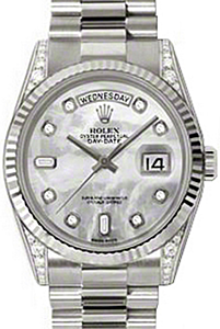 Rolex Day-Date 36 118339-MOPDFP White Mother of Pearl Diamond Set Fluted White Gold President - BRAND NEW