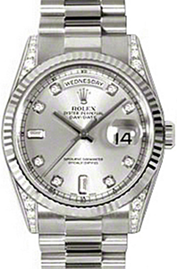 Rolex Day-Date 36 118339-SLVDFP Silver Diamond Set Fluted White Gold President - BRAND NEW