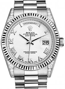 Rolex Day-Date 36 118339-WHTRFP White Roman Diamond Set Fluted White Gold President - BRAND NEW