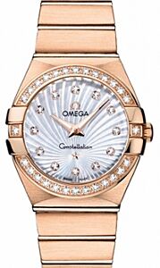 Omega Constellation Quartz 123.55.27.60.55.001 27mm White Mother of Pearl Guilloche Diamond Red Gold BRAND NEW