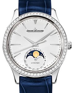 Jaeger-LeCoultre Calibre 925/1 Master Ultra Thin Moon 1258401 Silver Index Diamond Bezel Stainless Steel Leather 34mm Automatic BRAND NEW