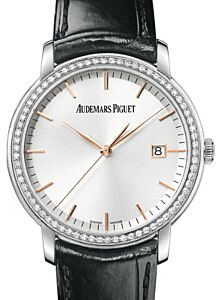 Audemars Piguet 15171BC.ZZ.A002CR.01 Jules Audemars Selfwinding 39mm Silver Index Diamond Bezel White Gold Leather BRAND NEW
