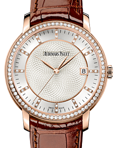 Audemars Piguet 15171OR.ZZ.A809CR.01 Jules Audemars Selfwinding 39mm Silver Guilloche Index Diamond Set Rose Gold Leather BRAND NEW