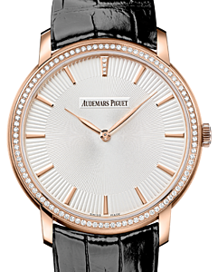 Audemars Piguet 15182OR.ZZ.A102CR.01 Jules Audemars Extra-Thin 41mm Silver Index Diamond Bezel Rose Gold Leather BRAND NEW