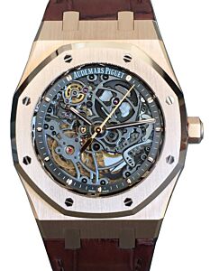 Audemars Piguet 15305OR.OO.D088CR.01 Royal Oak Openworked Selfwinding 39mm Black Skeleton Rose Gold Leather
