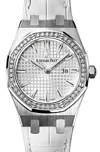 Audemars Piguet Royal Oak Selfwinding Stainless Steel Silver Index Diamond Bezel 37mm White Leather Strap 15451ST.ZZ.D011CR.01 - BRAND NEW