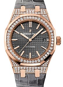 Audemars Piguet Royal Oak Selfwinding Rose Gold Slate Index Diamond Set 37mm Leather Strap 15452OR.ZZ.D003CR.01