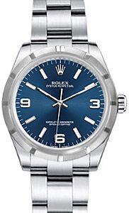 Rolex Oyster Perpetual 31 Ladies Midsize Stainless Steel Blue Arabic / Index Dial Engine-Turned Bezel & Oyster Bracelet 177210 - BRAND NEW