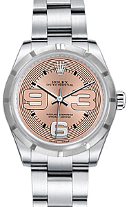 Rolex Oyster Perpetual 31 Ladies Midsize Stainless Steel Pink Maxi Arabic Dial Engine-Turned Bezel & Oyster Bracelet 177210 - BRAND NEW