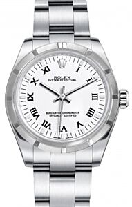 Rolex Oyster Perpetual 31 Ladies Midsize Stainless Steel White Roman Dial Engine-Turned Bezel & Oyster Bracelet 177210 - BRAND NEW