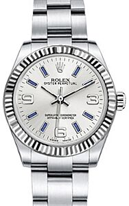 Rolex Oyster Perpetual 31 Ladies Midsize White Gold/Steel Pink Arabic / Blue Index Dial Fluted Bezel & Oyster Bracelet 177234 - BRAND NEW