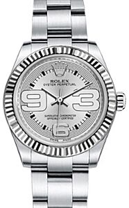Rolex Oyster Perpetual 31 Ladies Midsize White Gold/Steel Silver Maxi Arabic Dial Fluted Bezel & Oyster Bracelet 177234 - BRAND NEW