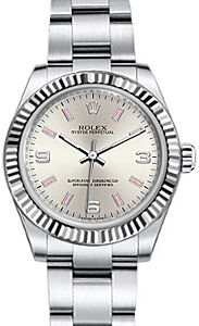 Rolex Oyster Perpetual 31 Ladies Midsize White Gold/Steel Silver Arabic / Pink Index Dial Fluted Bezel & Oyster Bracelet 177234 - BRAND NEW