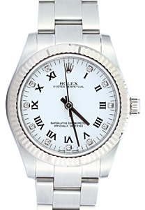 Rolex Oyster Perpetual 31 Ladies Midsize White Gold/Steel White Roman / Diamond Dial Fluted Bezel & Oyster Bracelet 177234 - BRAND NEW