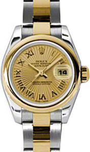 Rolex Lady-Datejust 26 179163-CHPSBRO Champagne Sunbeam Roman Yellow Gold Stainless Steel Oyster - BRAND NEW