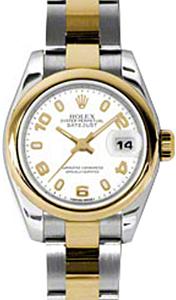 Rolex Lady-Datejust 26 179163-WHTAO White Arabic Yellow Gold Stainless Steel Oyster - BRAND NEW