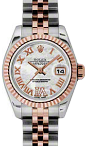 Rolex Lady-Datejust 26 179171-MOPDRJ White Mother of Pearl Roman Diamond VI Fluted Rose Gold Stainless Steel Jubilee - BRAND NEW