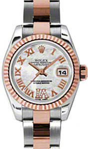 Rolex Lady-Datejust 26 179171-MOPDRO White Mother of Pearl Roman Fluted Rose Gold Stainless Steel Oyster - BRAND NEW