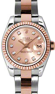 Rolex Lady-Datejust 26 179171-PNKDO Pink Diamond Fluted Rose Gold Stainless Steel Oyster - BRAND NEW