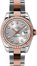 Rolex Lady-Datejust 26 179171-SLVDO Silver Diamond Fluted Rose Gold Stainless Steel Oyster - BRAND NEW