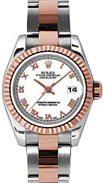 Rolex Lady-Datejust 26 179171-WHTRO White Roman Fluted Rose Gold Stainless Steel Oyster - BRAND NEW
