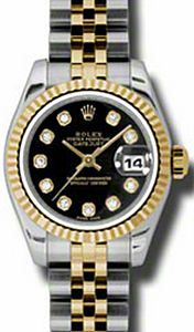 Rolex Lady-Datejust 26 179173-BLKDFJ Black Diamond Fluted Yellow Gold Stainless Steel Jubilee - BRAND NEW