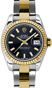 Rolex Lady-Datejust 26 179173-BLKSO Black Index Fluted Yellow Gold Stainless Steel Oyster - BRAND NEW