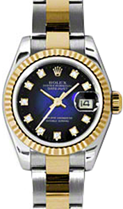 Rolex Lady-Datejust 26 179173-BLVGDO Blue Vignette Diamond Fluted Yellow Gold Stainless Steel Oyster - BRAND NEW