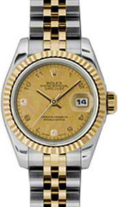 Rolex Lady-Datejust 26 179173-CGDMOPJ Champagne Goldust Mother of Pearl Arabic Diamond 6 & 9 Fluted Yellow Gold Stainless Steel Jubilee - BRAND NEW