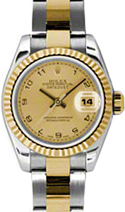 Rolex Lady-Datejust 26 179173-CHPAO Champagne Arabic Fluted Yellow Gold Stainless Steel Oyster - BRAND NEW