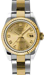 Rolex Lady-Datejust 26 179173-CHPCAO Champagne Concentric Circle Arabic Fluted Yellow Gold Stainless Steel Oyster - BRAND NEW