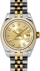 Rolex Lady-Datejust 26 179173-CHPDJ Champagne Diamond Fluted Yellow Gold Stainless Steel Jubilee - BRAND NEW