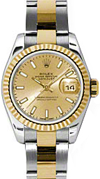 Rolex Lady-Datejust 26 179173-CHPSO Champagne Index Fluted Yellow Gold Stainless Steel Oyster - BRAND NEW