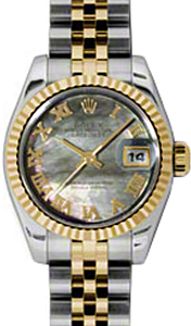 Rolex Lady-Datejust 26 179173-DMOPRJ Dark Mother of Pearl Roman Fluted Yellow Gold Stainless Steel Jubilee - BRAND NEW