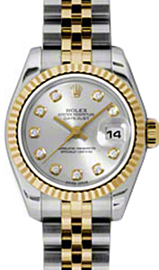 Rolex Lady-Datejust 26 179173-SLVDJ Silver Diamond Fluted Yellow Gold Stainless Steel Jubilee - BRAND NEW