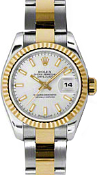 Rolex Lady-Datejust 26 179173-SLVSO Silver Index Fluted Yellow Gold Stainless Steel Oyster - BRAND NEW