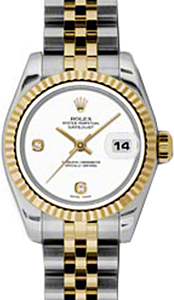 Rolex Lady-Datejust 26 179173-WHTADJ White Arabic 6 & 9 Set with Diamonds Fluted Yellow Gold Stainless Steel Jubilee - BRAND NEW