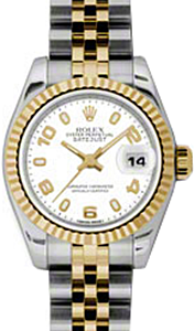 Rolex Lady-Datejust 26 179173-WHTAJ White Arabic Fluted Yellow Gold Stainless Steel Jubilee - BRAND NEW