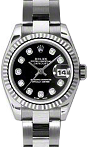 Rolex Lady-Datejust 26 179174-BLKDO Black Diamond Fluted White Gold Stainless Steel Oyster - BRAND NEW