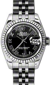 Rolex Lady-Datejust 26 179174-BLKRJ Black Roman Fluted White Gold Stainless Steel Jubilee - BRAND NEW