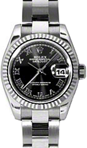 Rolex Lady-Datejust 26 179174-BLKRO Black Roman Fluted White Gold Stainless Steel Oyster - BRAND NEW