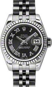 Rolex Lady-Datejust 26 179174-BLKSBRJ Black Sunbeam Roman Fluted White Gold Stainless Steel Jubilee - BRAND NEW