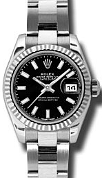 Rolex Lady-Datejust 26 179174-BLKSFO Black Index Fluted White Gold Stainless Steel Oyster - BRAND NEW