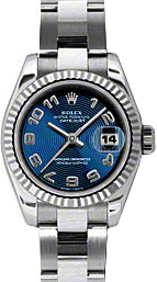 Rolex Lady-Datejust 26 179174-BLUCAO Blue Concentric Circle Arabic Fluted White Gold Stainless Steel Oyster - BRAND NEW