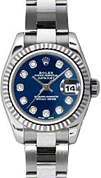Rolex Lady-Datejust 26 179174-BLUDO Blue Diamond Fluted White Gold Stainless Steel Oyster - BRAND NEW