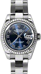 Rolex Lady-Datejust 26 179174-BLURO Blue Roman Fluted White Gold Stainless Steel Oyster - BRAND NEW