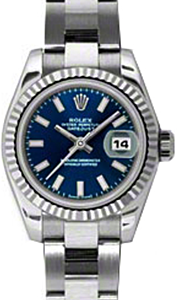 Rolex Lady-Datejust 26 179174-BLUSO Blue Index Fluted White Gold Stainless Steel Oyster - BRAND NEW