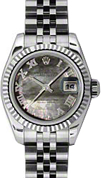 Rolex Lady-Datejust 26 179174-DMOPRJ Dark Mother of Pearl Roman Fluted White Gold Stainless Steel Jubilee - BRAND NEW
