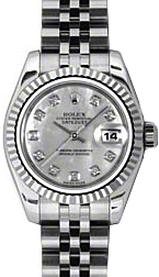 Rolex Lady-Datejust 26 179174-MOPDJ White Mother of Pearl Diamond Fluted White Gold Stainless Steel Jubilee - BRAND NEW