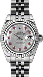 Rolex Lady-Datejust 26 179174-MOPRBJ White Mother of Pearl Ruby Fluted White Gold Stainless Steel Jubilee - BRAND NEW